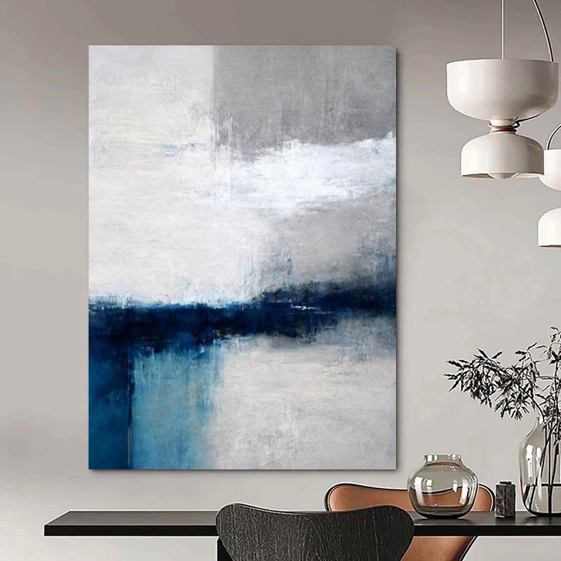 “White - Gray - Blue Minimalist Horizon” – Minimalist Abstract Art CT1020
