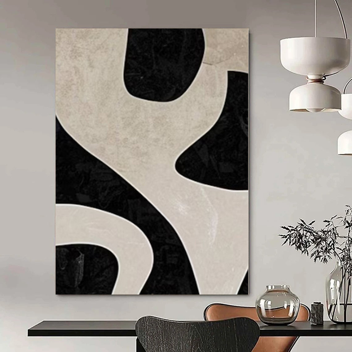 “Black - Beige Geometric Puzzle (Close - up)” – Abstract Geometric Painting CT1100