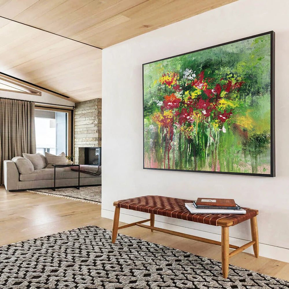 “Impressionistic Floral - Vivid Reds, Yellows, and Greens” Painting On Canvas DKH008