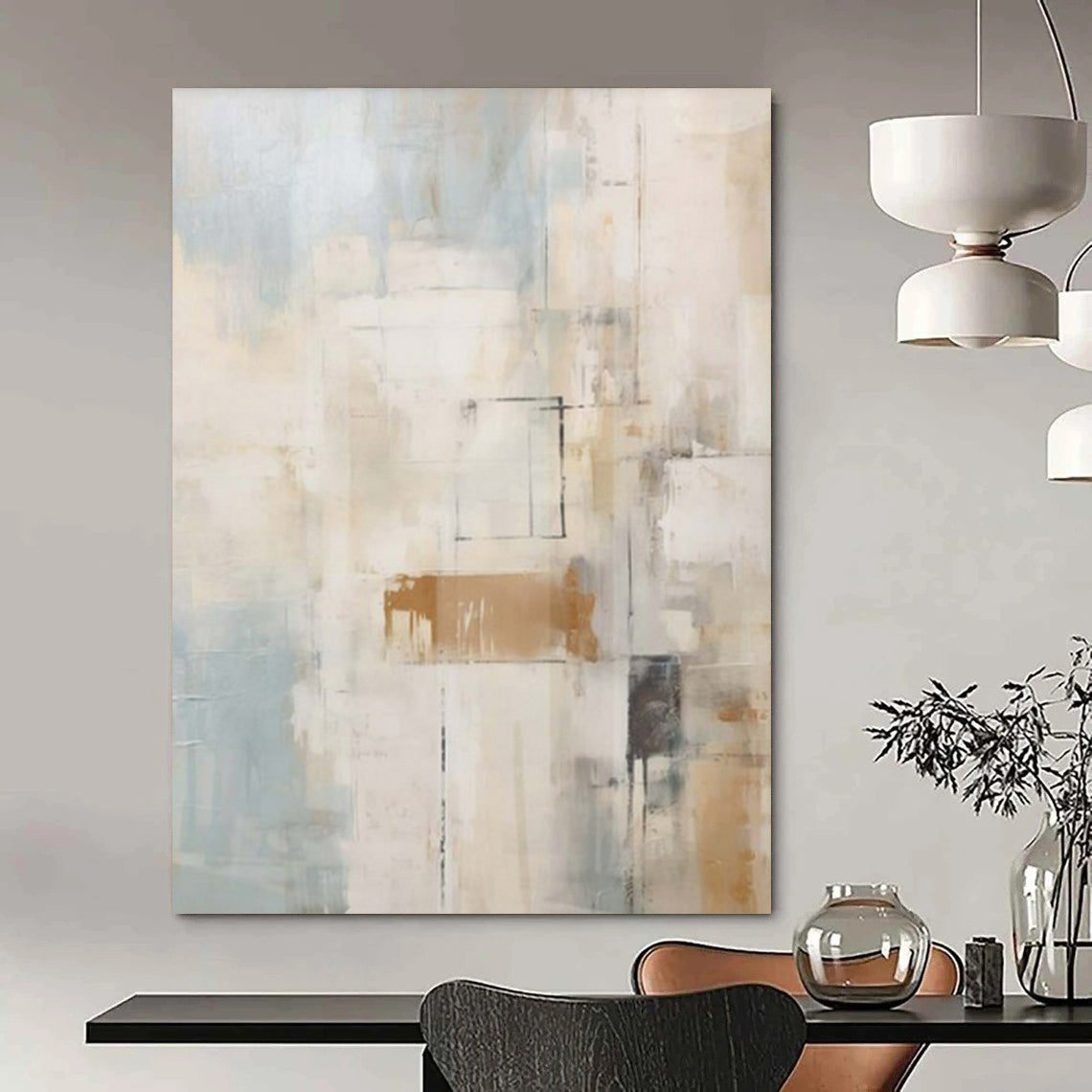 “Pastel Shapes and Thin Lines” – Abstract Minimalist Painting CT1058