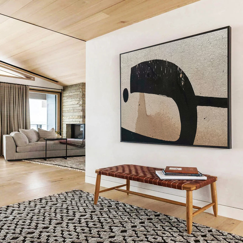 Black and Beige Minimalist “Abstract Form Simplicity” Painting On Canvas DKH139