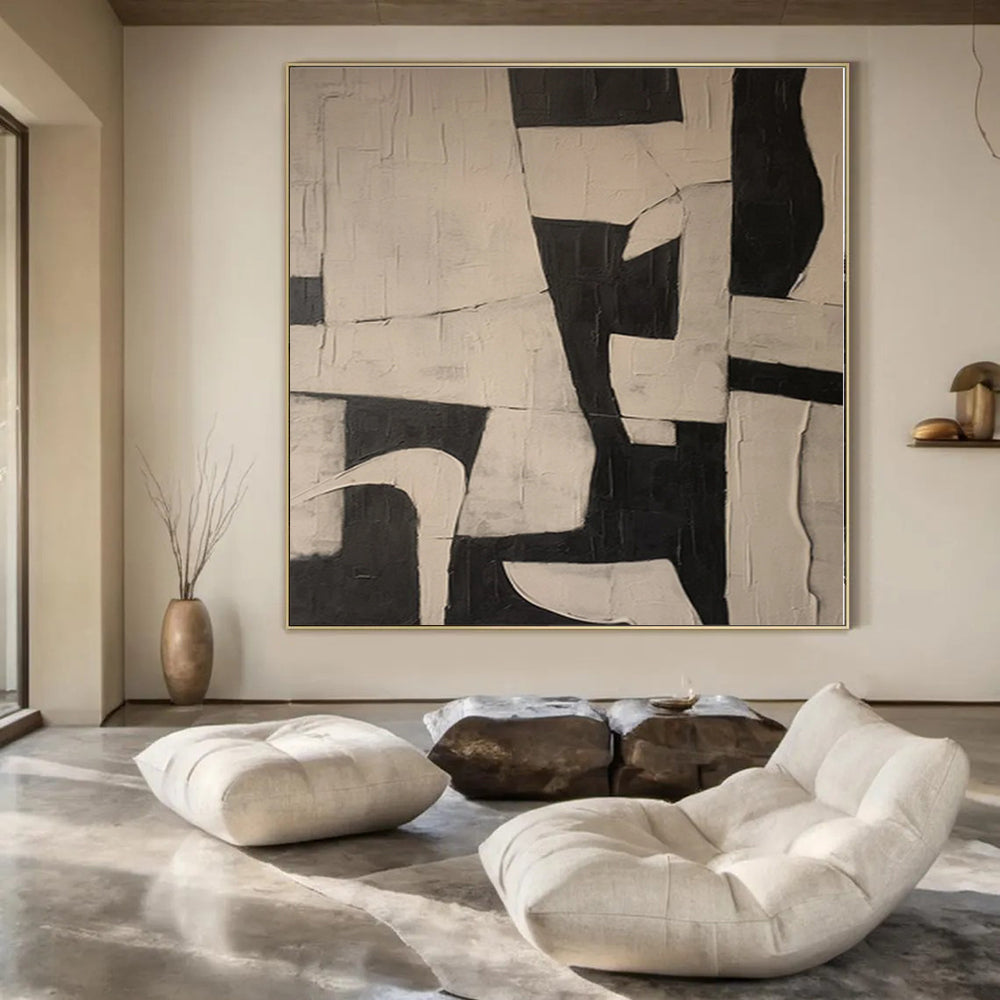 “Black - White Geometric Dynamism” Abstract Acrylic Painting CT0125