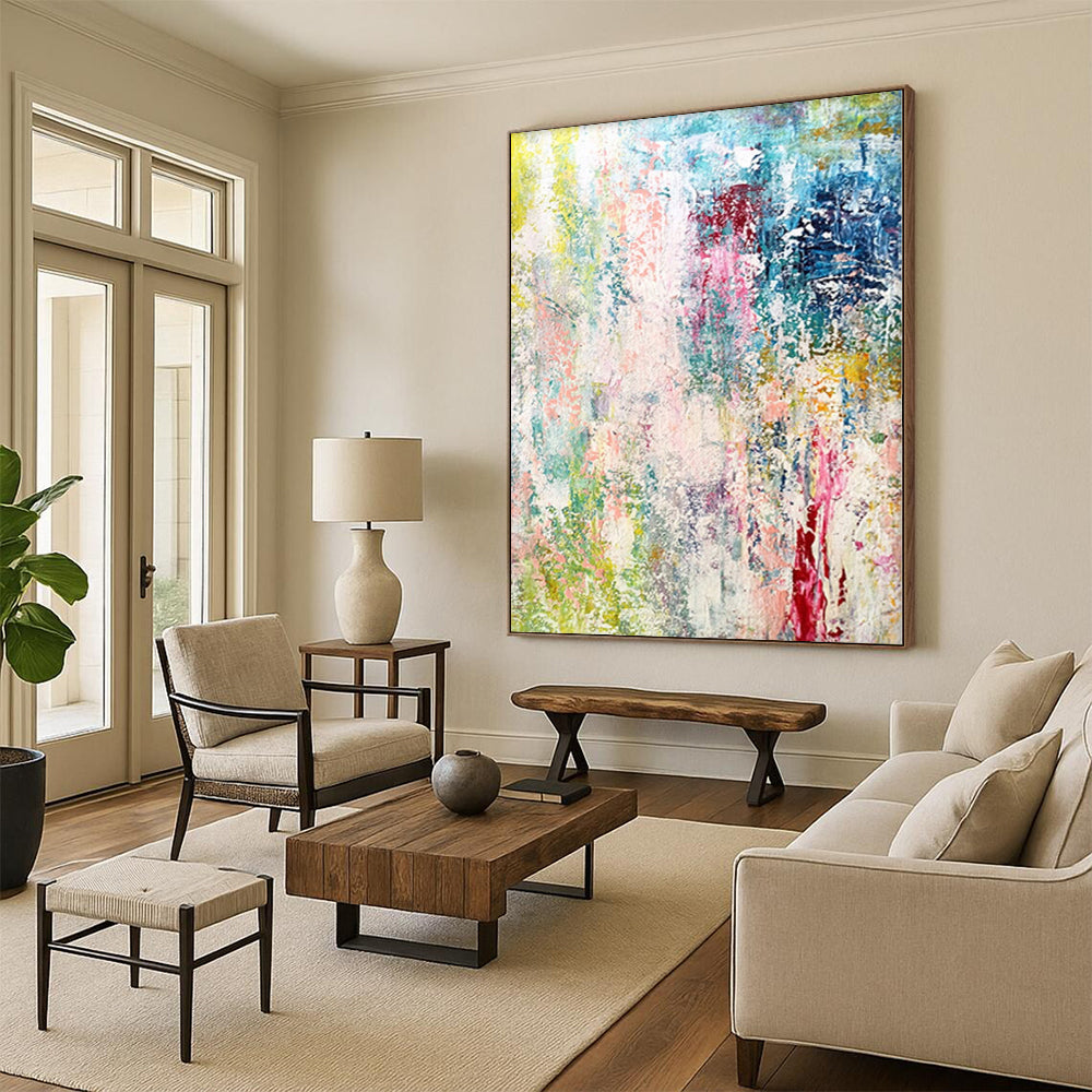 “Pastel Paradise” - Abstract Painting with Pink, Green, Blue, Yellow, White CT0042