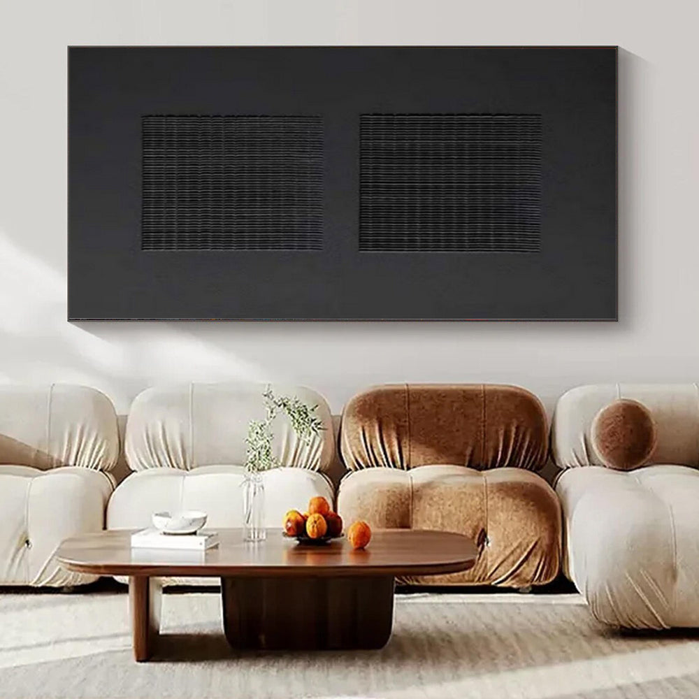 “Black with Textured Squares” Relief - Style Acrylic Art CT0153