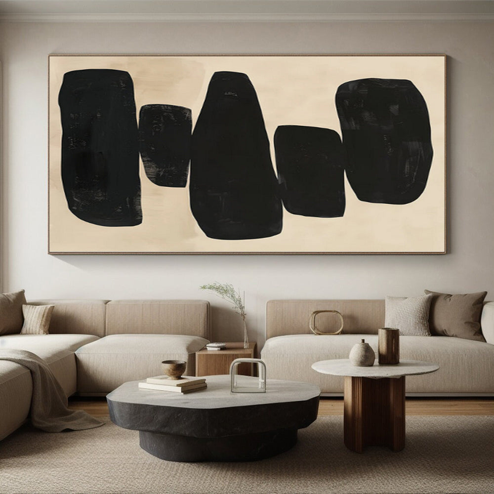 “Stacked Black Forms” Abstract Acrylic Art CT0276