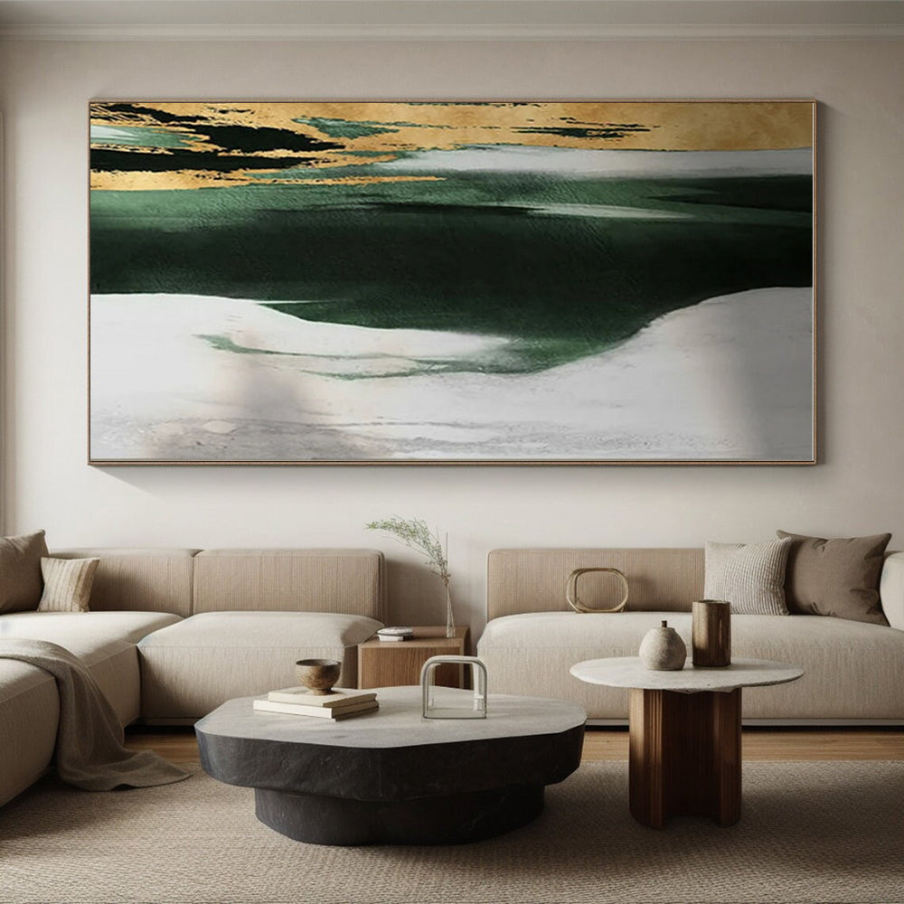 “Green - Gold - White Abstract”,Abstract Minimalist Art CT0640
