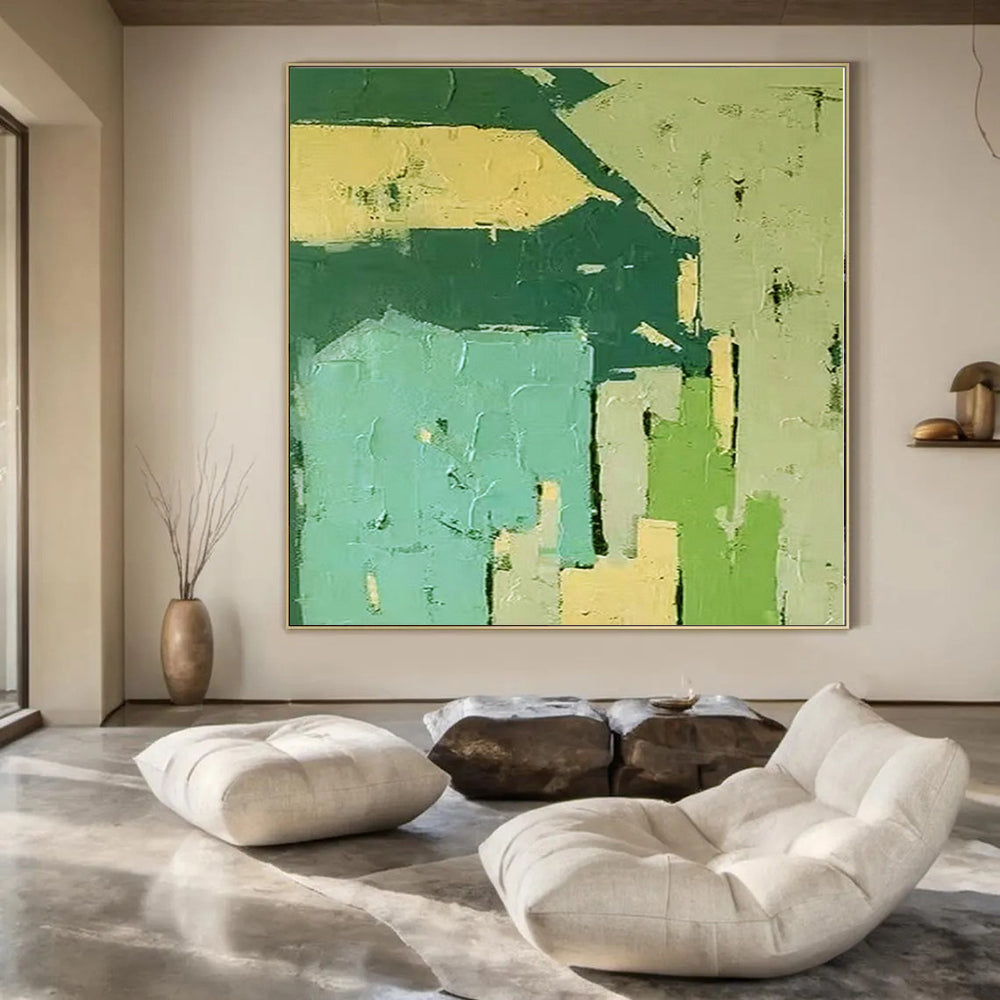 “Green - Blue Geometric Blocks” Cubist - Inspired Acrylic Art CT0186