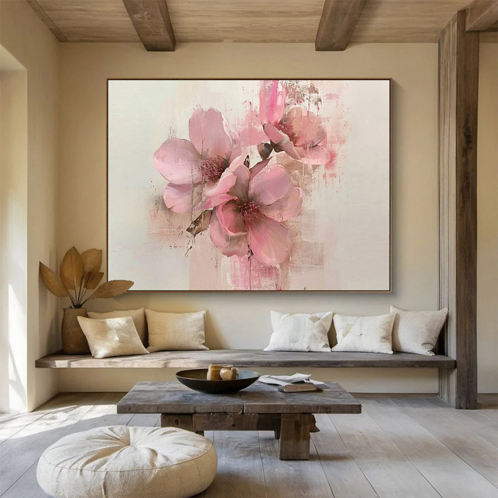“Soft Pink Blossom Study” – Impressionistic Floral Acrylic Painting CT1754