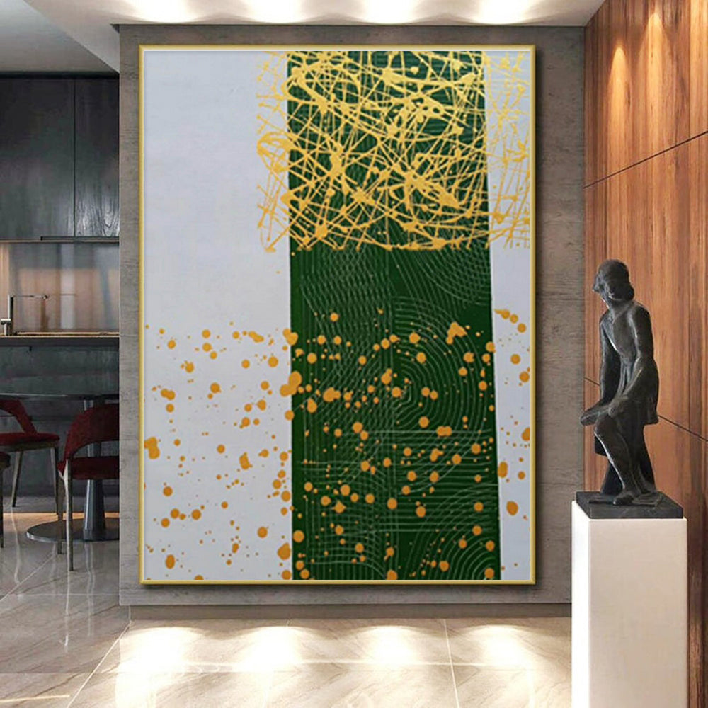 “Green - Yellow Linear Abstraction” - Abstract Minimalist Art CT0476