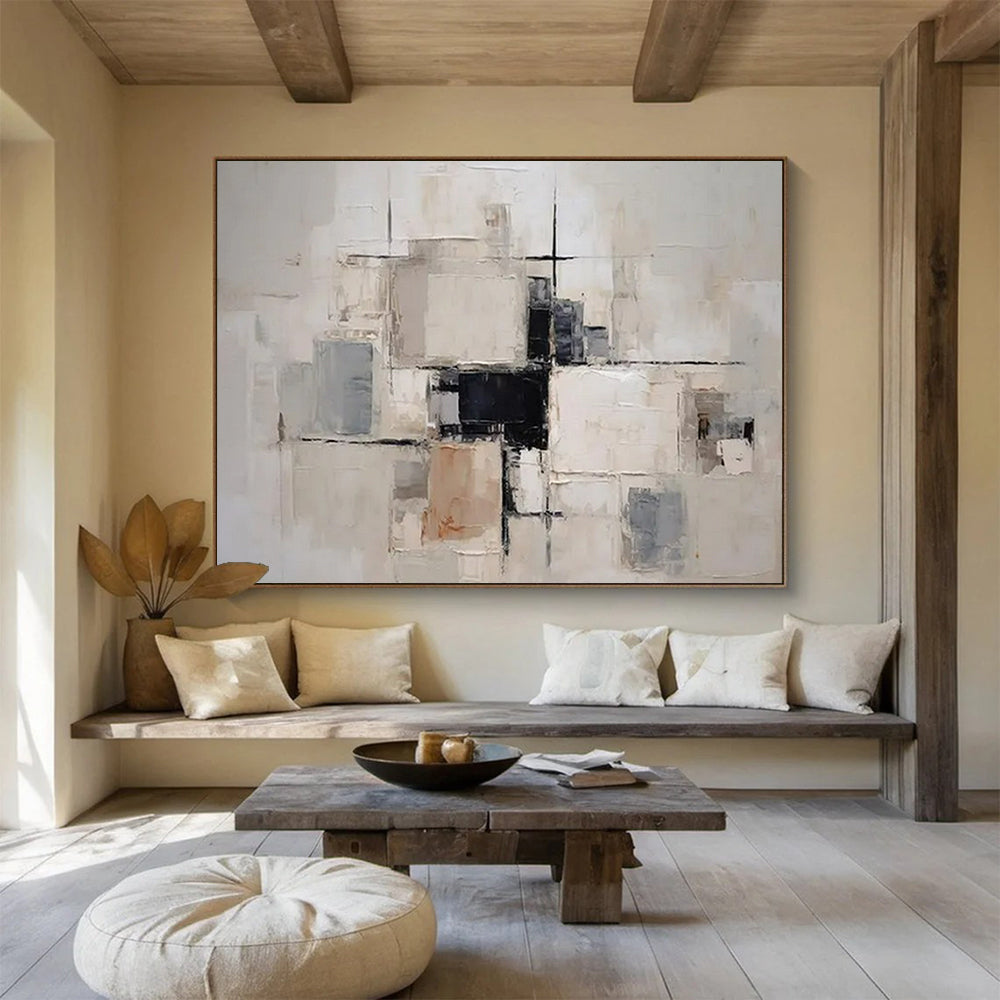 “Neutral Cubes” - Beige, gray, black; geometric blocks and lines CT1579