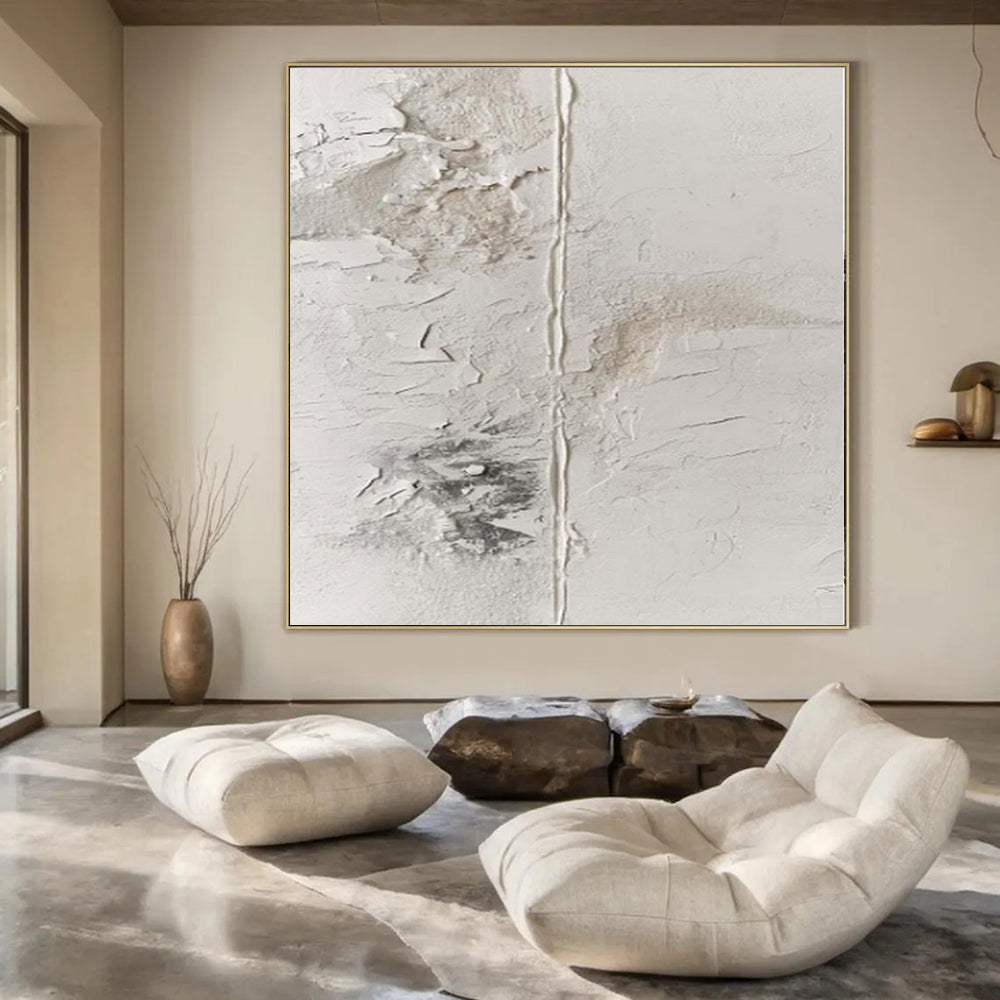“White with Textured Patinas” Plaster - Effect Acrylic Art CT0149