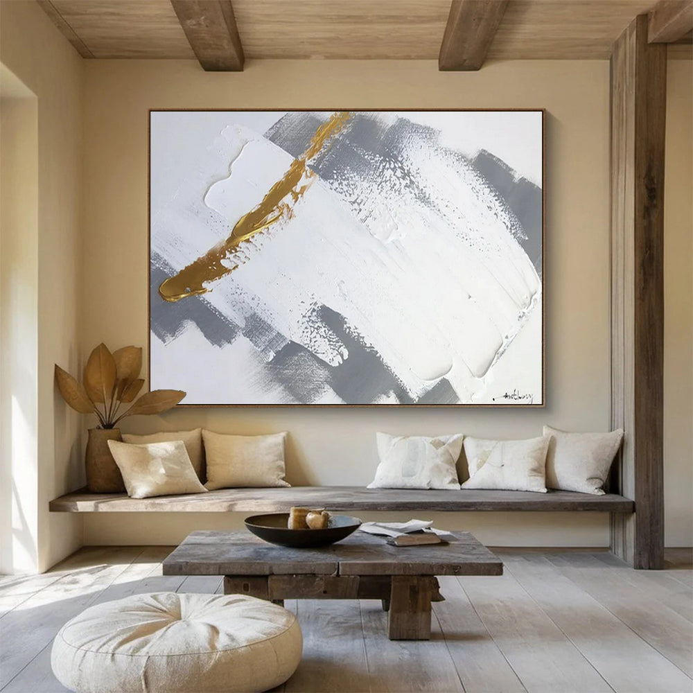 “Gilded Crossover” - White, gray, gold; thick gold streak across textured gray - white CT1568