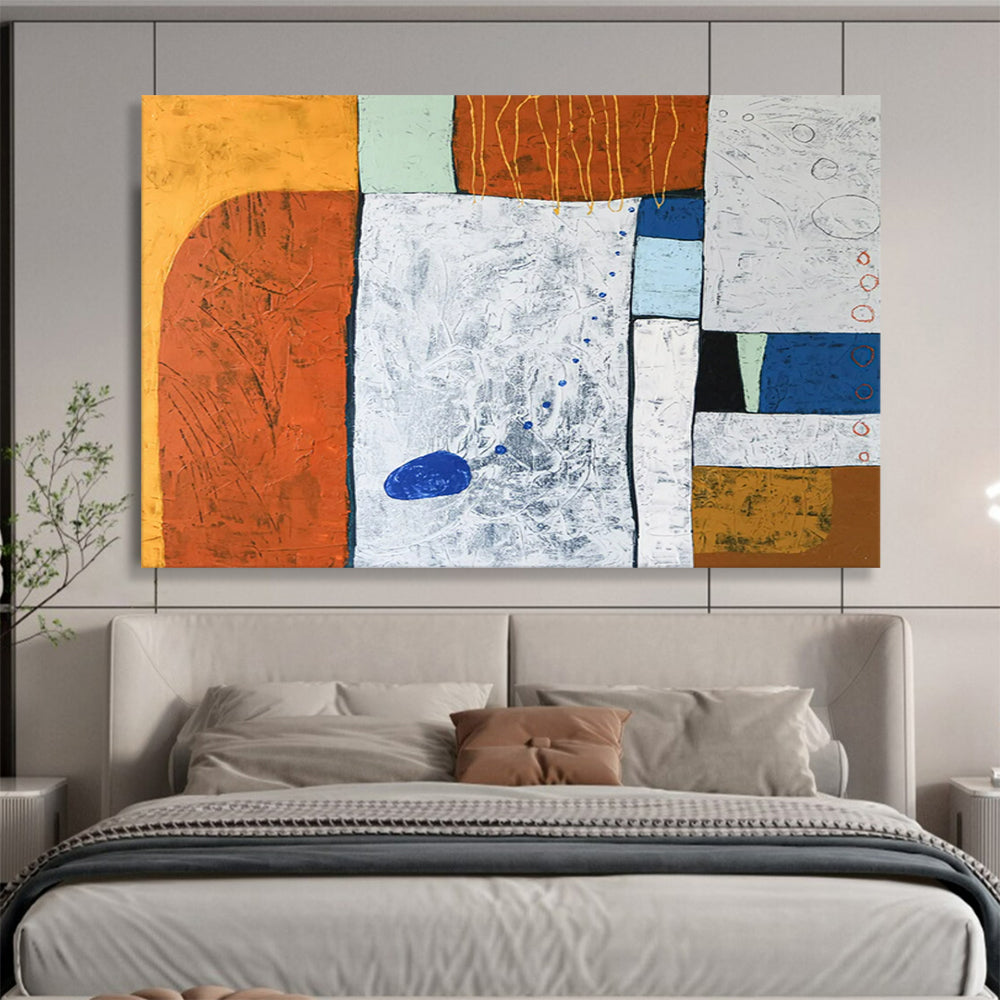 “Textured Color Blocks in Orange, White, and Blue” - Mixed - Media Abstract Art CT1807