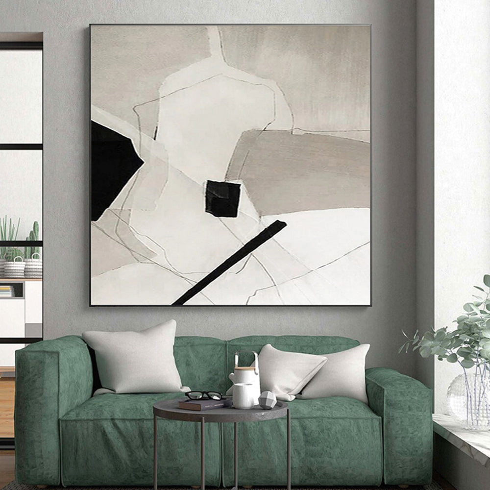 “Monochrome Geometric Abstraction”,Abstract Minimalist Oil Painting CT0559