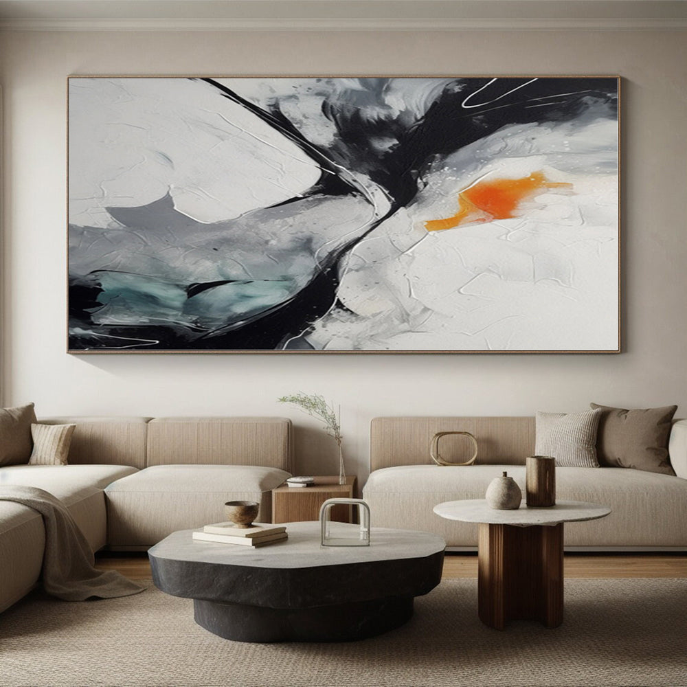 “Black - White - Orange Abstract”,Textured Abstract Acrylic Art CT0571