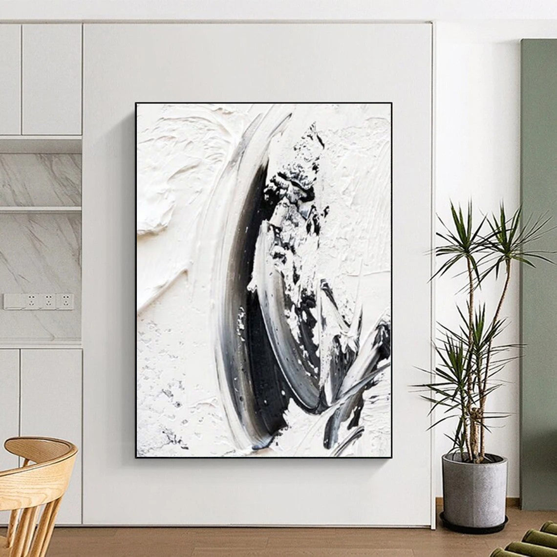 “Black - White Textured Strokes” Impasto Acrylic Art CT0242