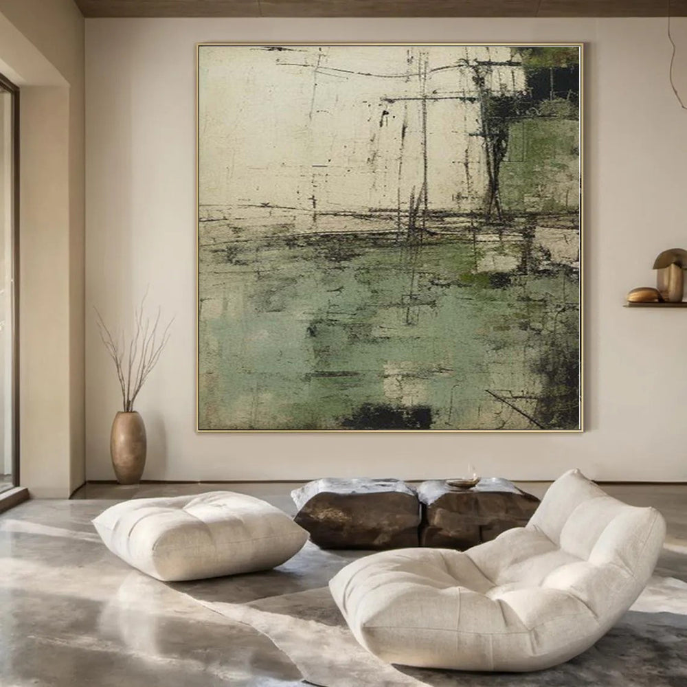 “Textured Green and Gray Abstract” Mixed - Media Art CT0166