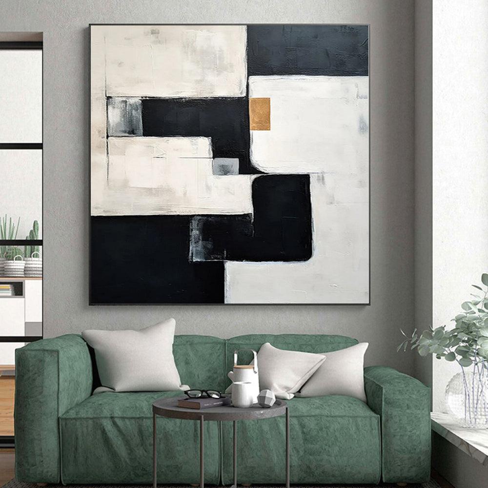 “Geometric Gold Accent” - Abstract Art with Black, White, Gray, Gold CT0082