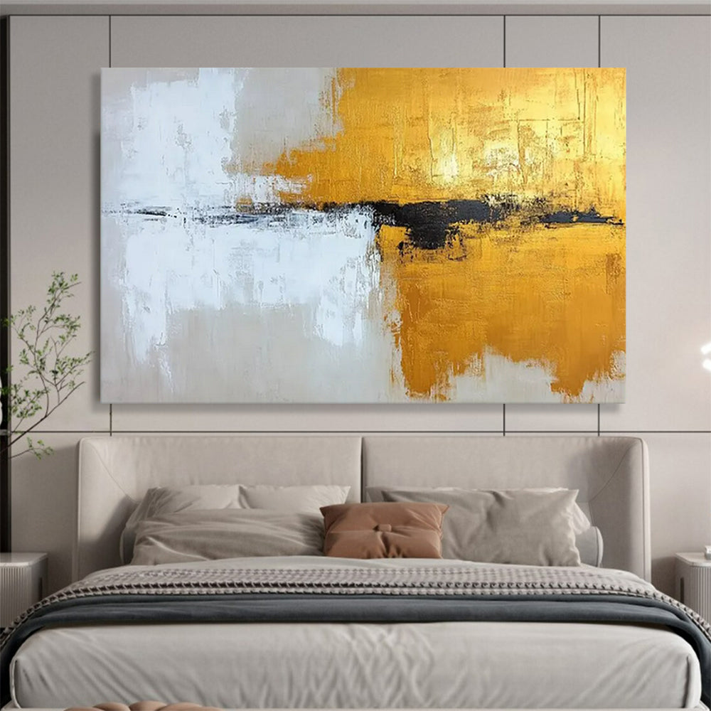 Gold, Black, and White Abstract Strokes - Contemporary Acrylic Art CT1803