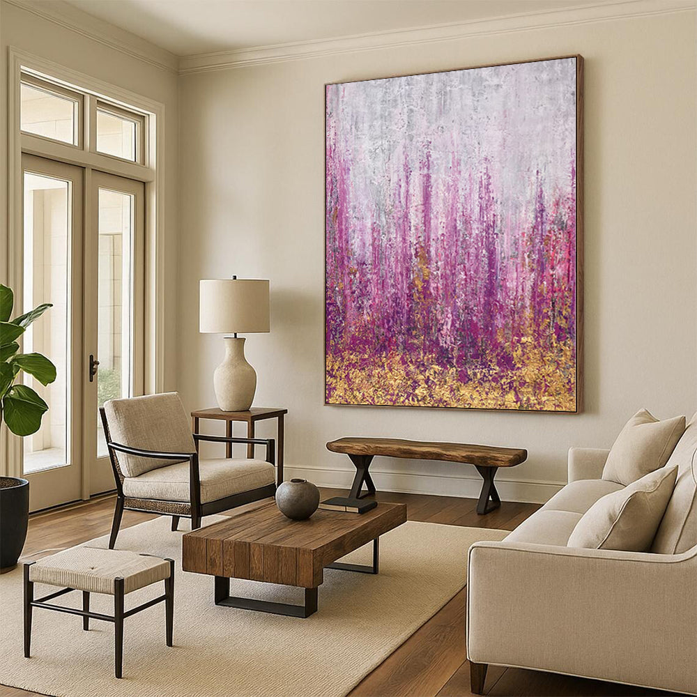 “Purple Reed Field” - Abstract Acrylic with Purple, Gold, Gray CT0064