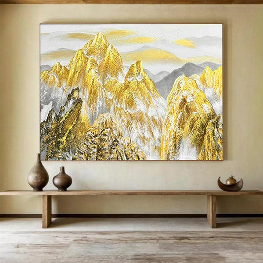 “Golden Mountain Majesty” - Gold, white, gray; painted mountains with a golden glow CT1556