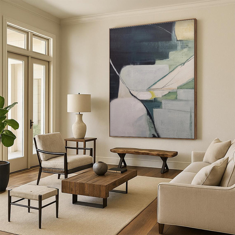“Muted Color Geometric Shapes”,Abstract Minimalist Oil Painting CT0556
