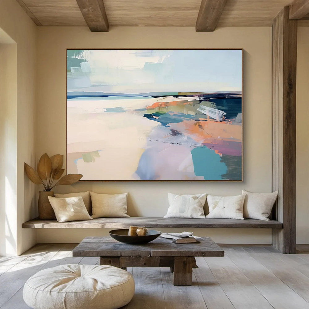 “Pastel Coastal Abstract” - Soft blues, pinks, purples, and oranges; abstract shapes suggesting a coastal scene CT1539