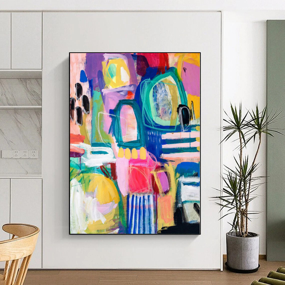 “Colorful Chaos Town” - Abstract Work with Pink, Purple, Blue, Yellow, Green CT0077