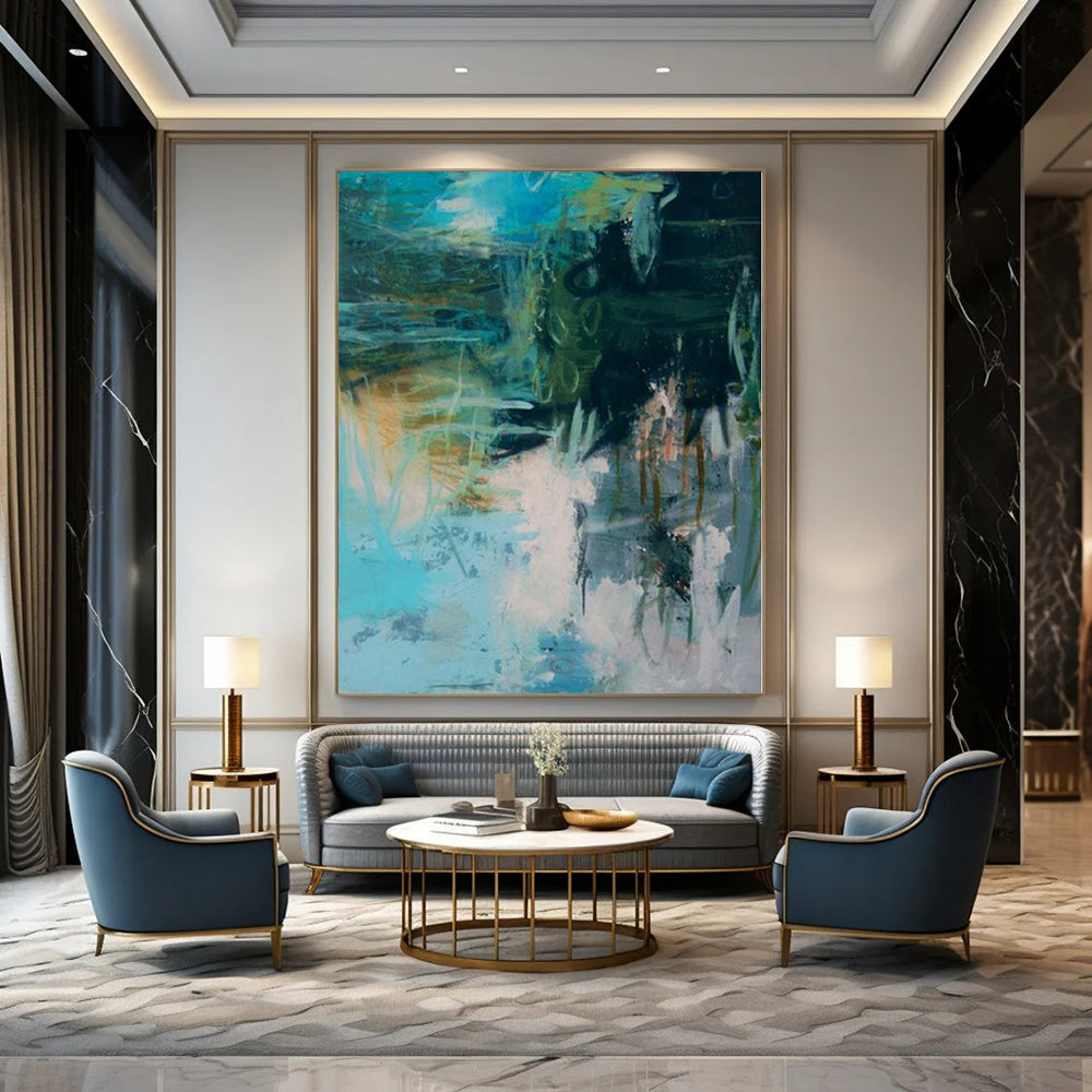 “Teal - Green Abstract Chaos” Impressionistic Acrylic Art CT0196