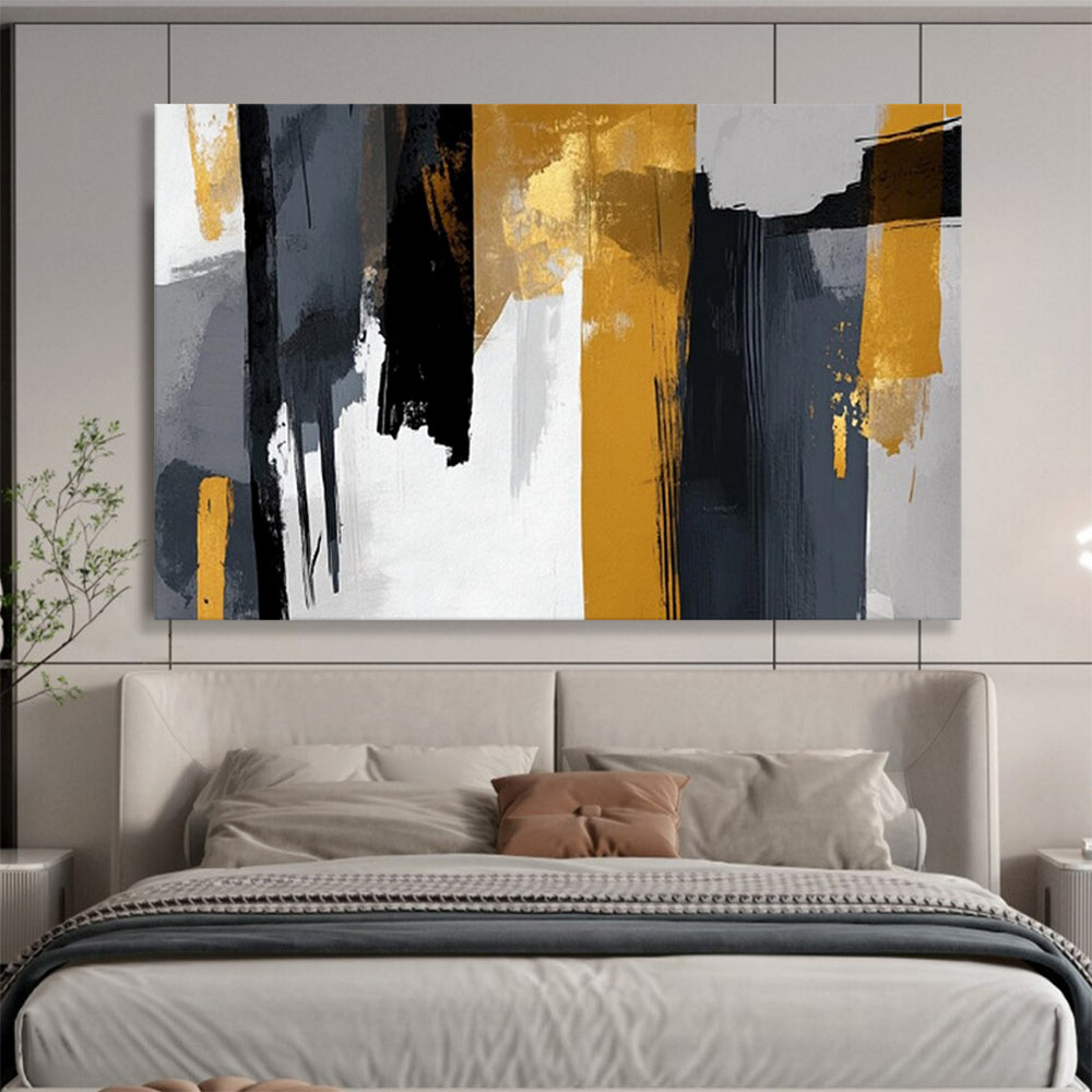 “Gray - Gold Vertical Strokes” – Abstract Acrylic Painting CT1719