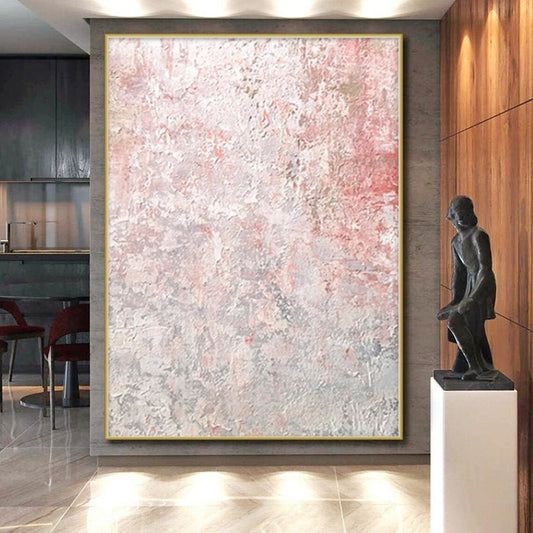 “Blush Concrete” - Abstract Painting with Pink, Gray, White, Red CT0050