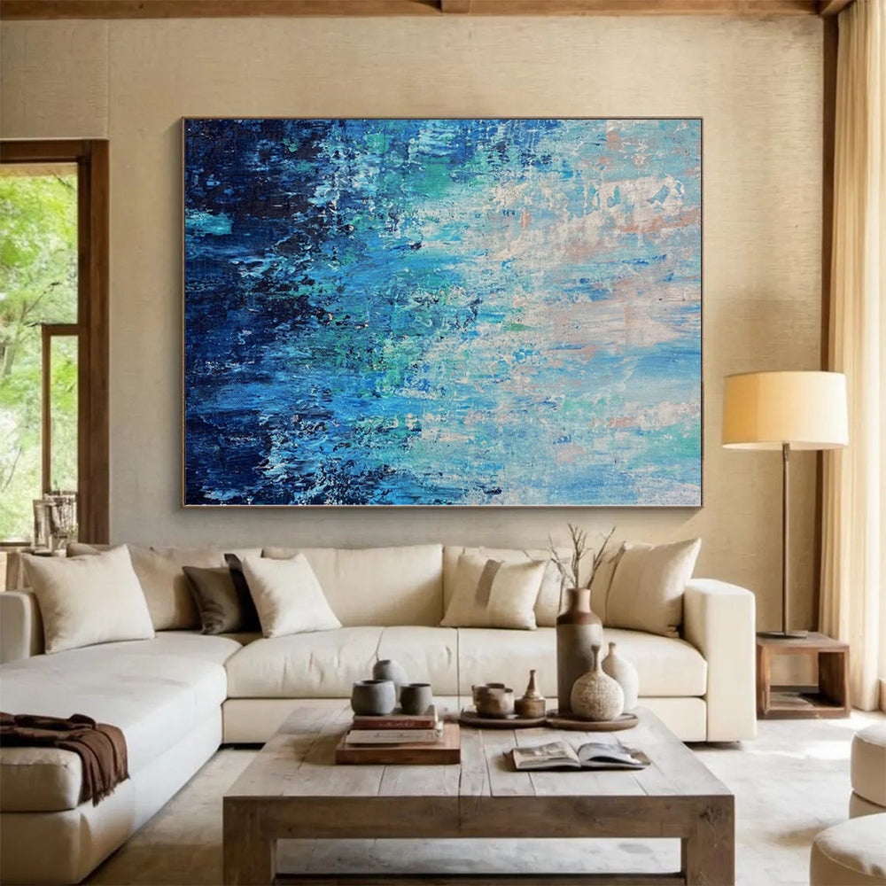 “Ocean Layers” - Abstract Art with Shades of Blue, Teal, White, Black CT0045