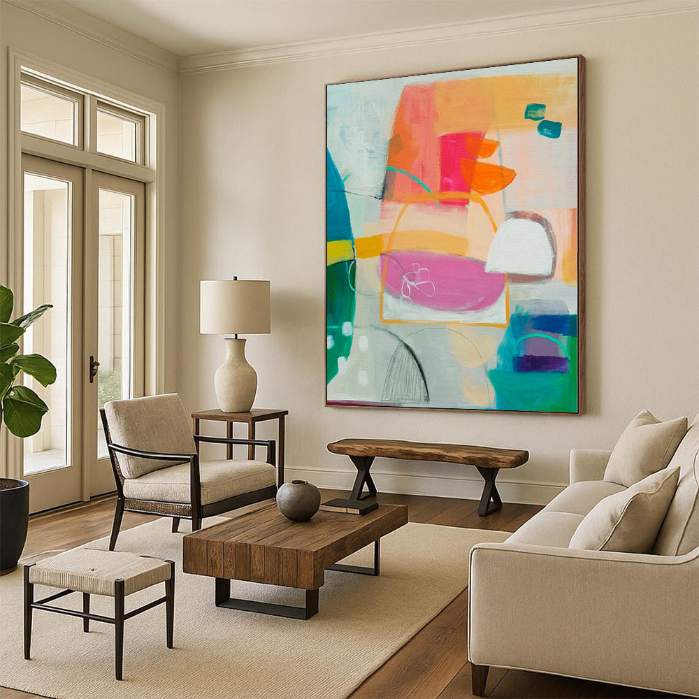 “Colorful Abstract Forms” - Abstract Painting with Orange, Pink, Blue, Green CT0093
