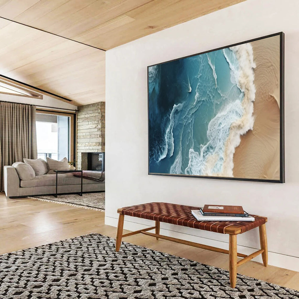 “Aerial Ocean Waves” - Shades of deep blue, turquoise, white; aerial view of intricate ocean wave patterns CT1547