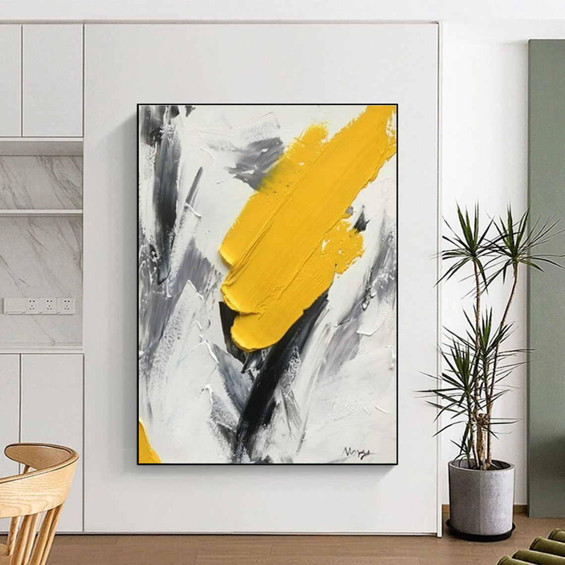 “Yellow - Grey - Black Textured Marks”,Abstract Textured Art CT0616