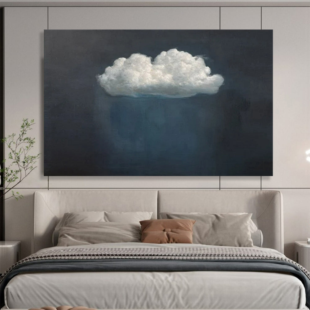 “Lone Cloud” - Dark grays, whites, soft blues; simple, isolated cloud against dark background CT1524