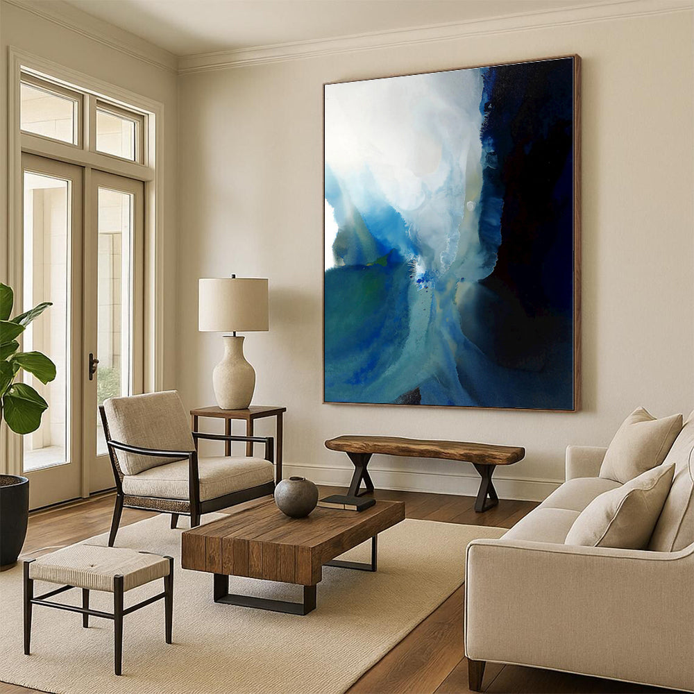 “Blue and Black Fluid Abstraction”,Abstract Fluid Art CT0587