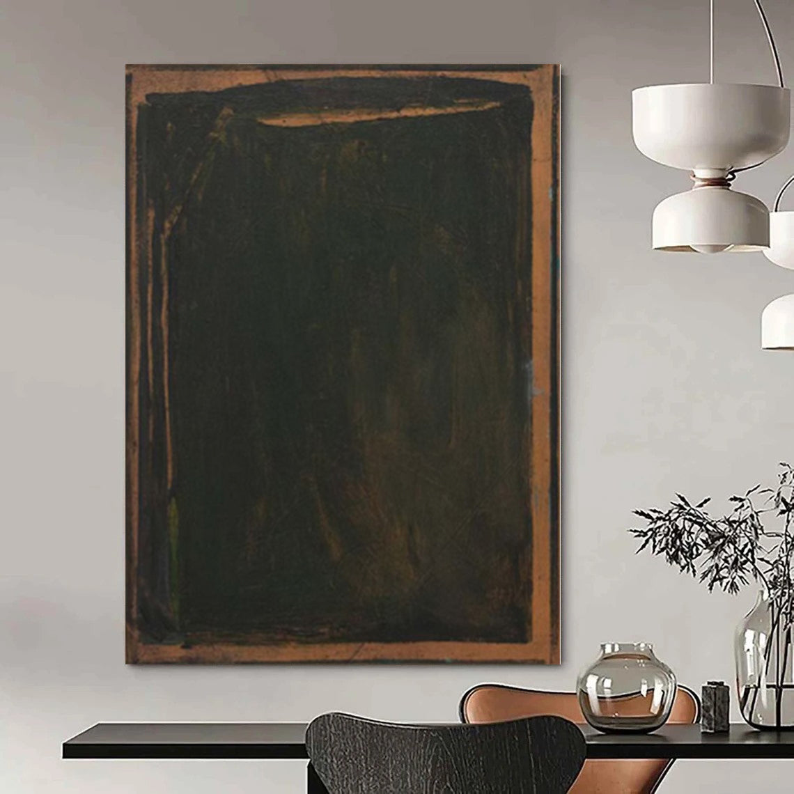 “Dark Green and Brown Edged” Minimalist Oil Art CT0150