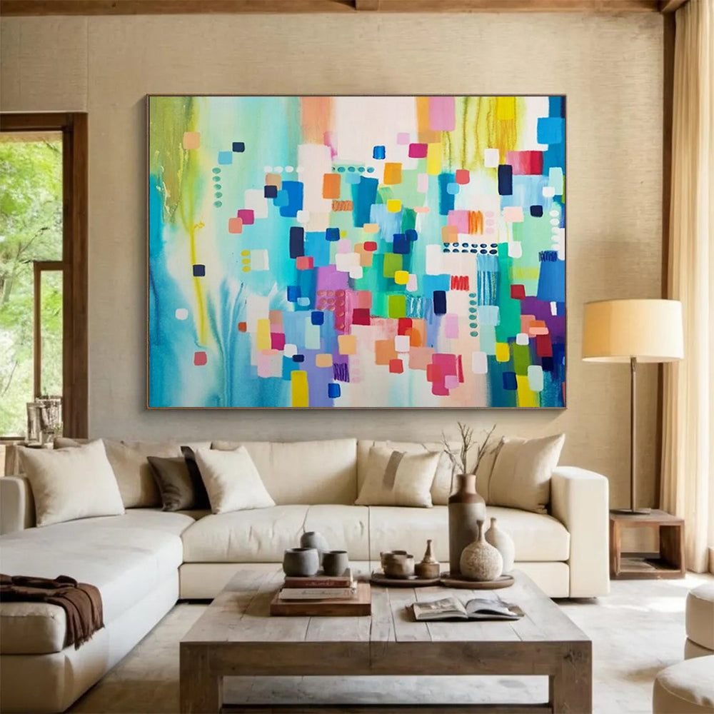 “Color Block Symphony” - Vivid blues, greens, pinks; orderly yet vibrant geometric blocks CT1497