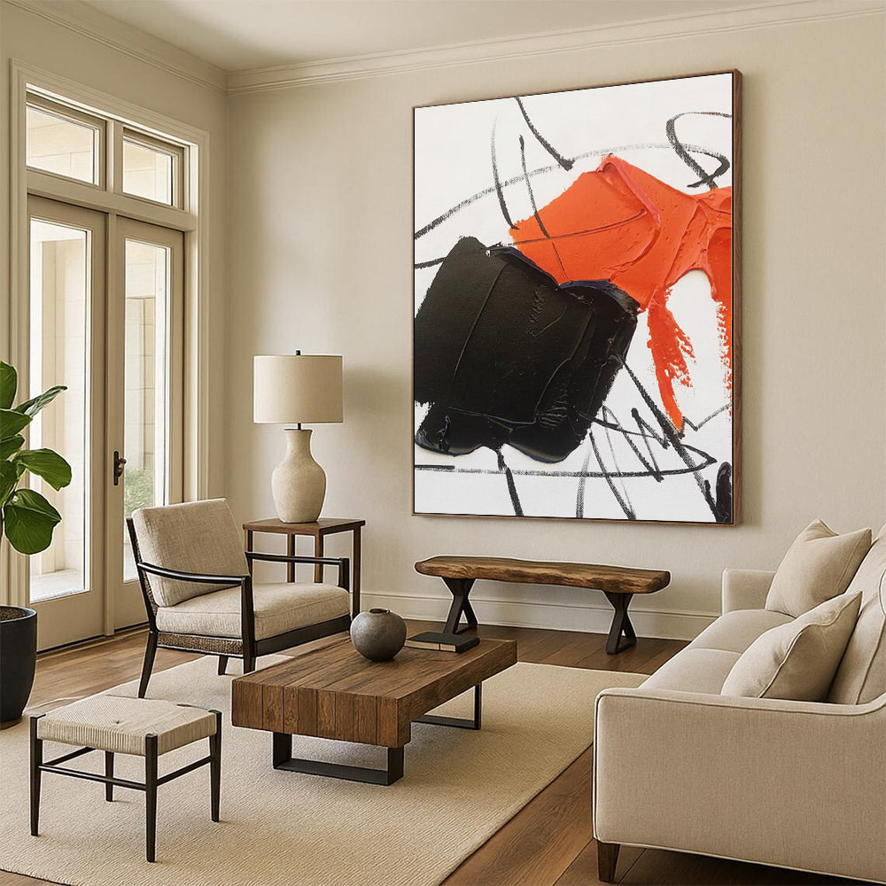 “Orange - Black Textured Abstraction” - Abstract Expressionist Art CT0488