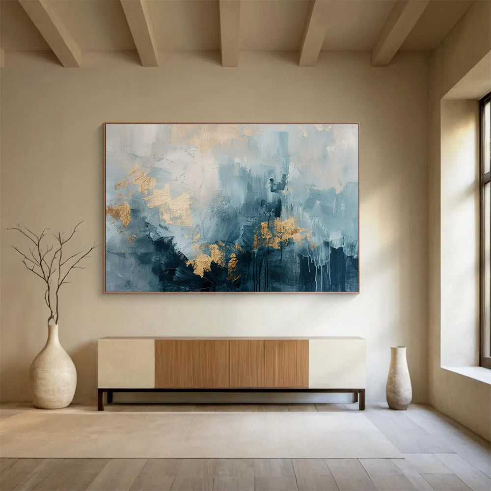 “Blue - Gray and Gold Abstract” – Textured Abstract Acrylic Painting CT1755