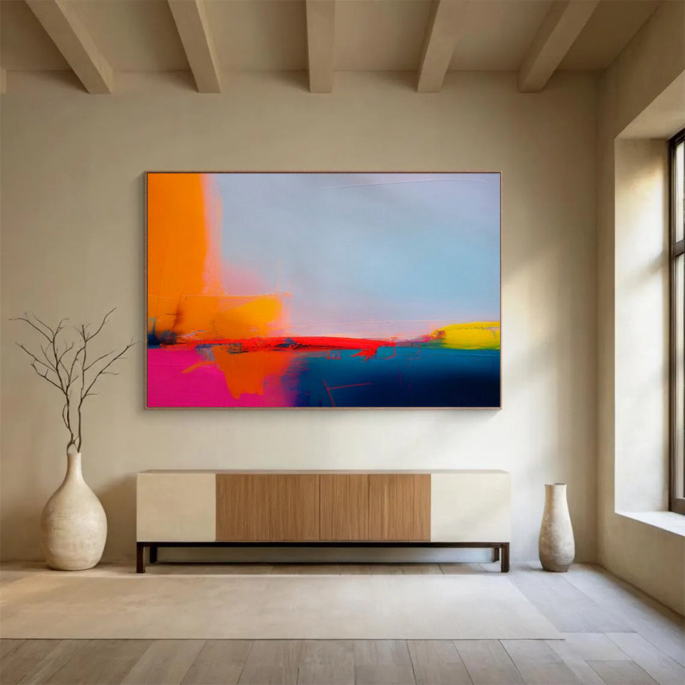 Minimalist abstract with bold color blocks in orange, pink, and blue CT1684