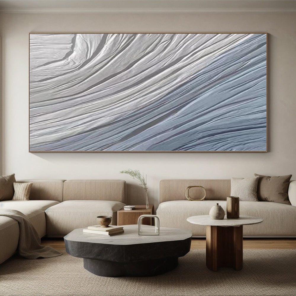 “Gray & Blue Wavy Textures” - Abstract Textural Painting CT0387
