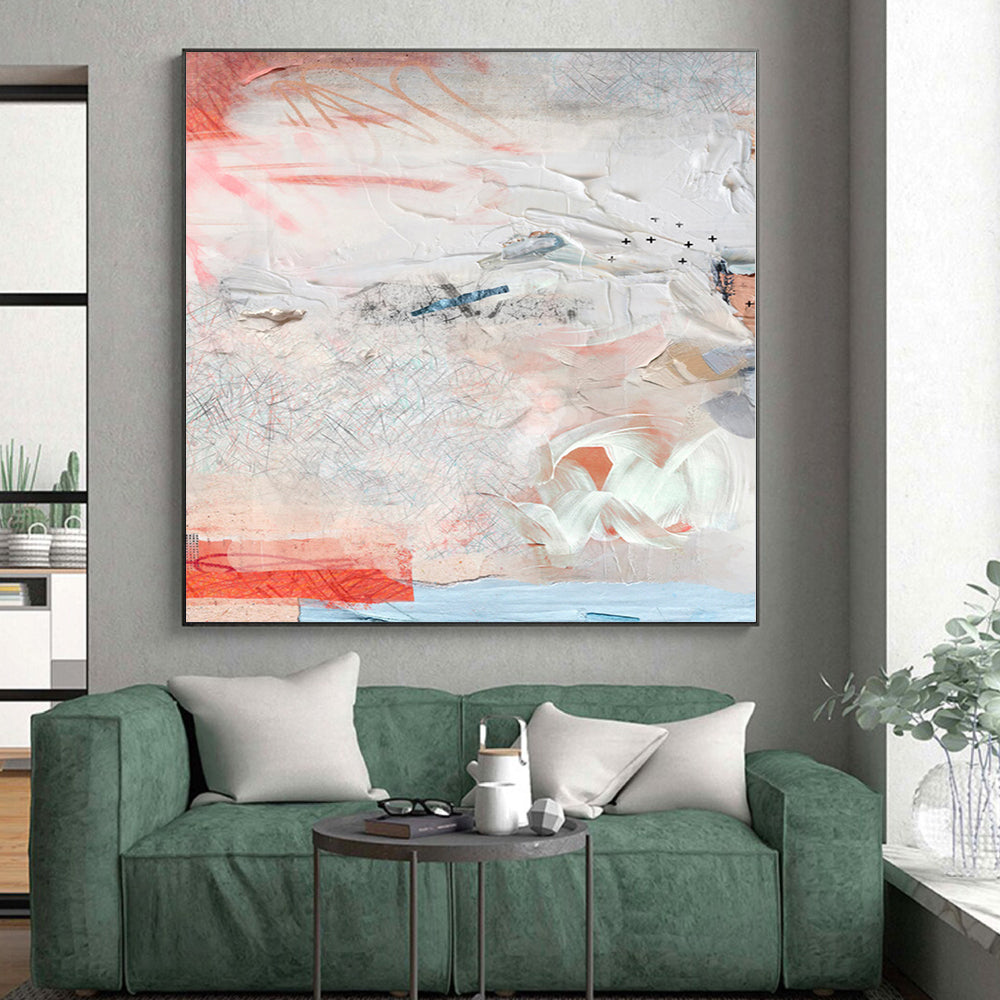 “Textured Serenity” - Abstract Work with Soft Pinks, Whites, Blues, Grays CT0096