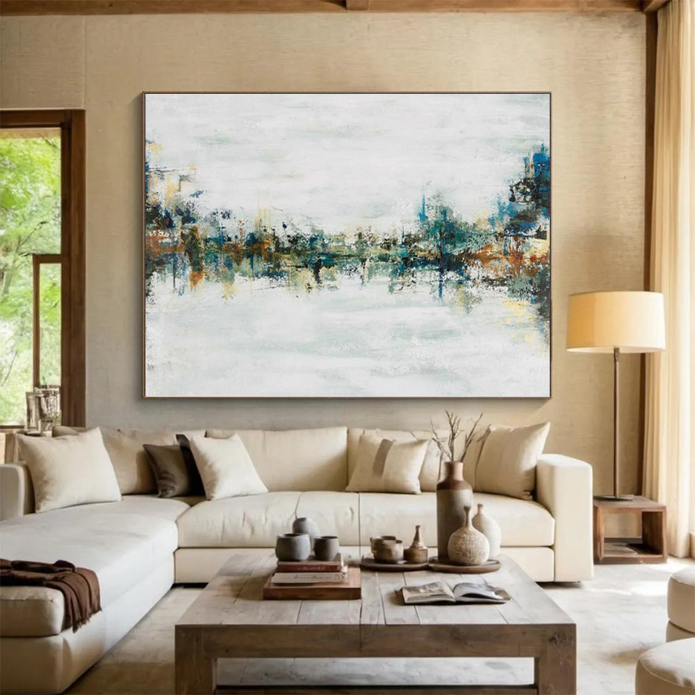 “Vertical Color Stream” - Abstract Art with Multicolored Vertical Strokes on White CT0025