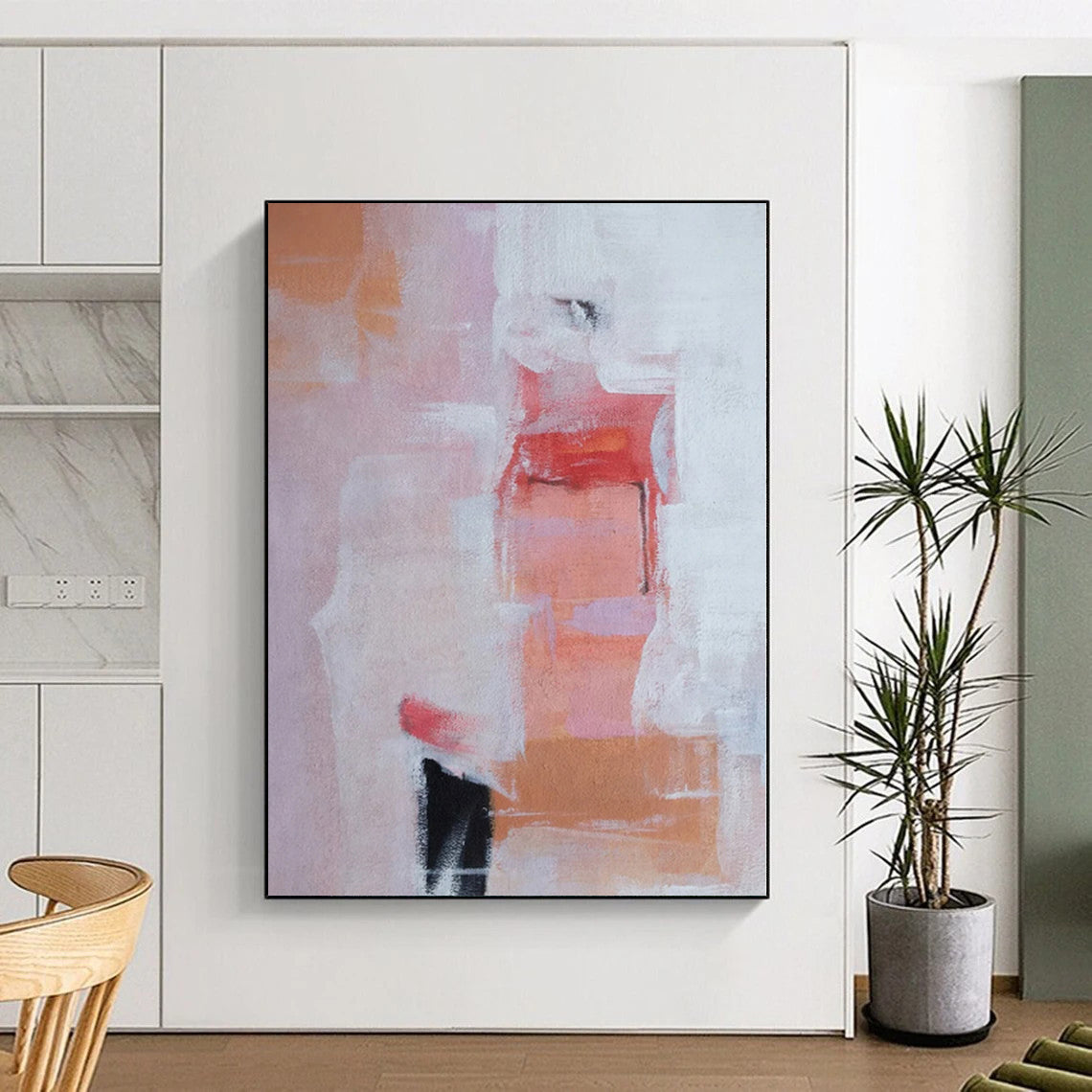 “Pink - Orange - White Abstract Forms” Impressionistic Acrylic Art CT0221