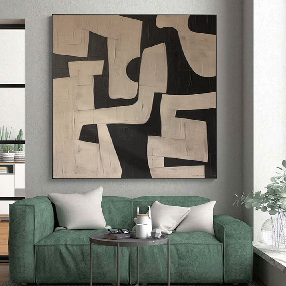 “Geometric Contrast” - Abstract Painting with Black, White Shapes CT0100