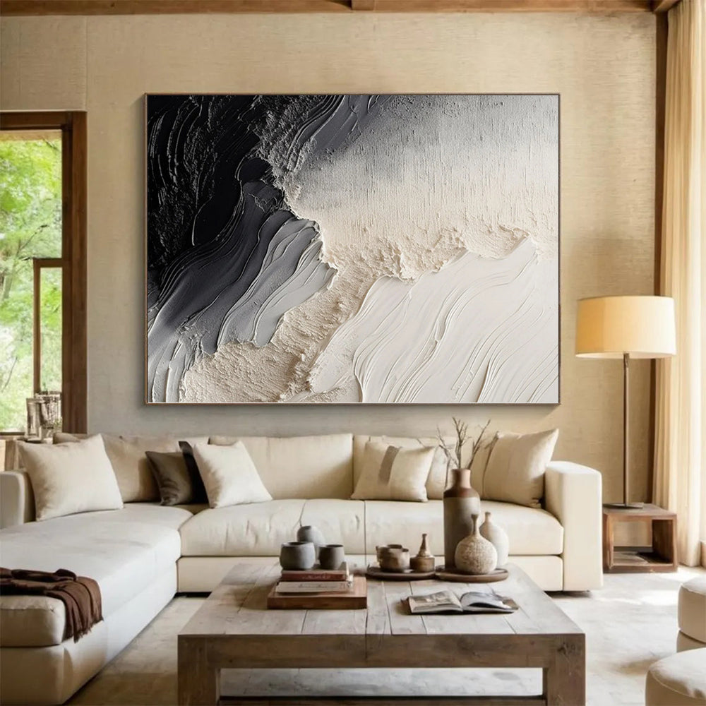 “Monochrome Waves” - Abstract Work with Black, White, Gray Textures CT0081
