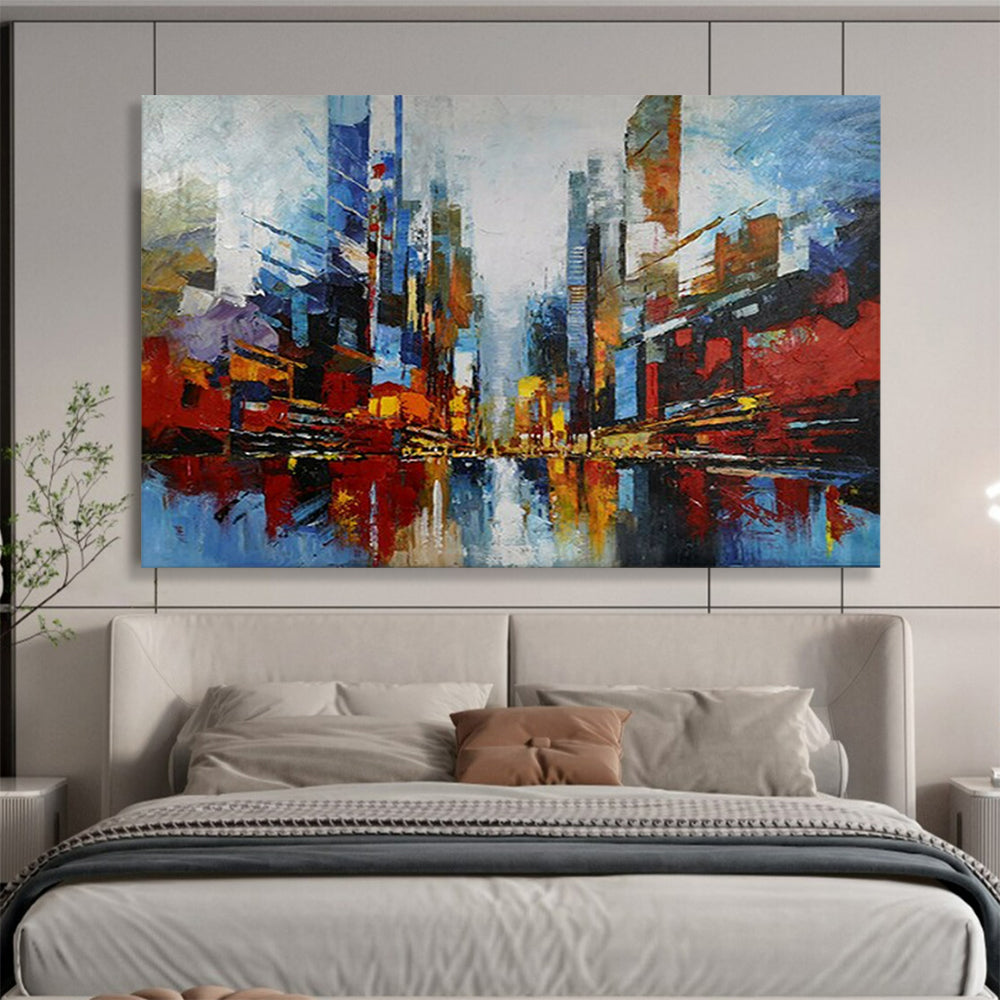 Colorful abstract cityscape with tall buildings and reflections CT1673
