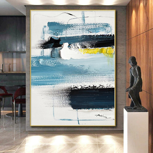 “Blue - Black - Yellow Abstract” - Abstract Expressionist Art CT0483